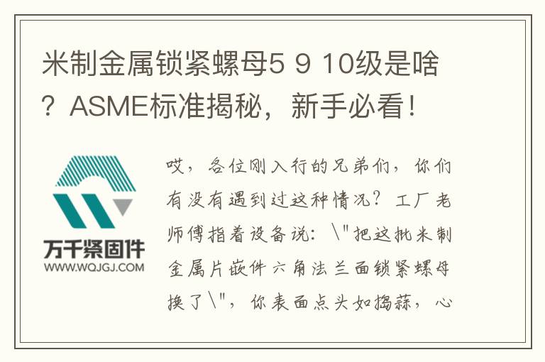 米制金屬鎖緊螺母5 9 10級(jí)是啥？ASME標(biāo)準(zhǔn)揭秘，新手必看！