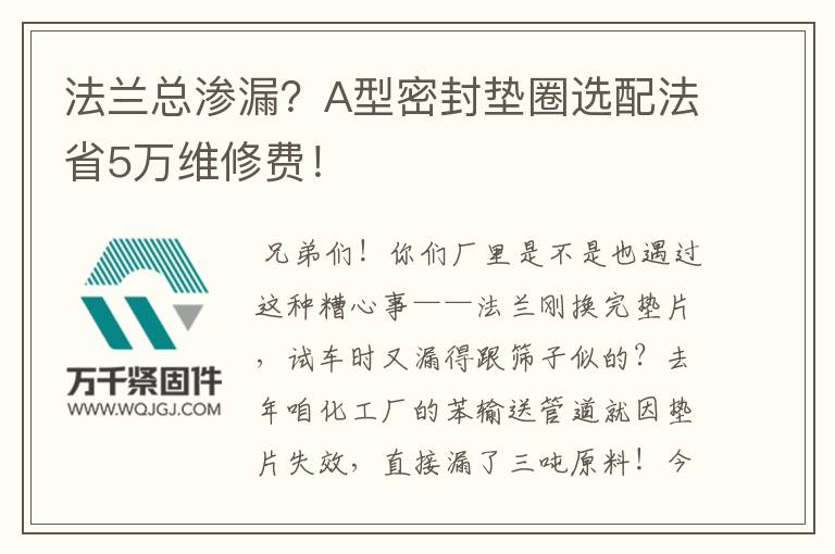 法蘭總滲漏？A型密封墊圈選配法省5萬維修費！