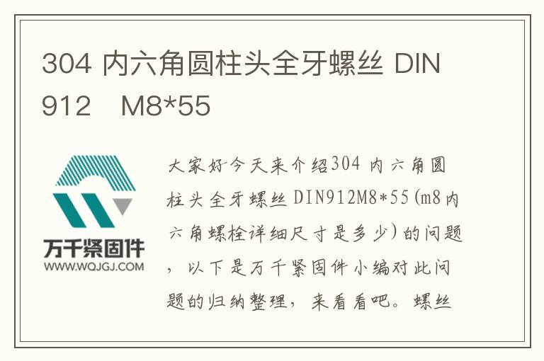 304 內六角圓柱頭全牙螺絲 DIN912	M8*55